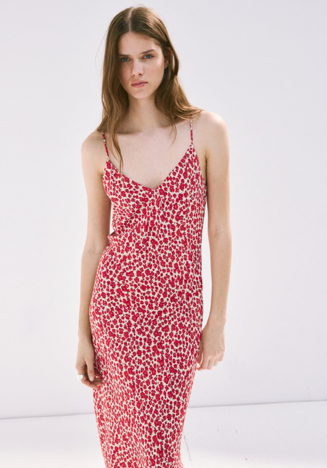 V-Neck Floral Print Dress - Red
